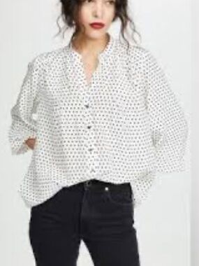 AYR Polka Dot 100% Silk Button Down Blouse 2X